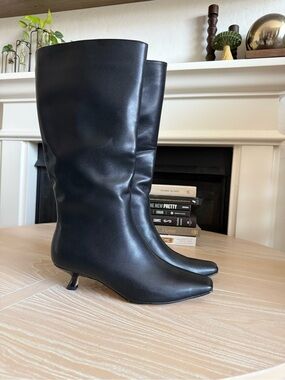 Small shop|Classic Black Mid-Calf Kitten Heel Boots,black faux leather•••NWT 7.5